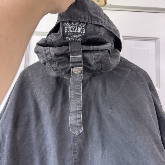 Vintage Buckaroo Parka Jacket Grunge Goth Fish Tail Hoodie Pockets Charcoal Lrg - Picture 6 of 14